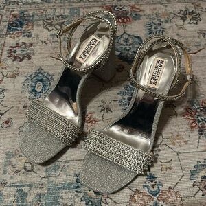 Badgley Mischka silver rhinestone heels
